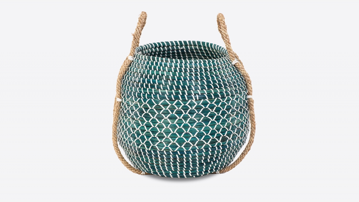 Panier jonc de mer bleu turquoise