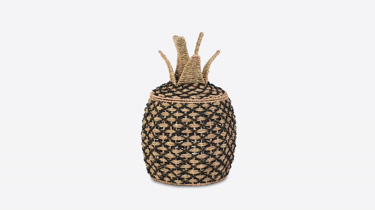 Panier ananas jonc de mer naturel et noir